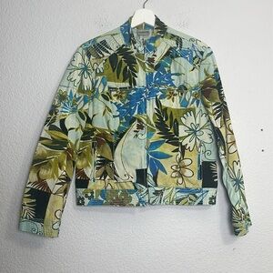 Chicos Womens Size 1 Medium‎ 8 Mandarin Collar Full Zip Floral Retro Jacket
